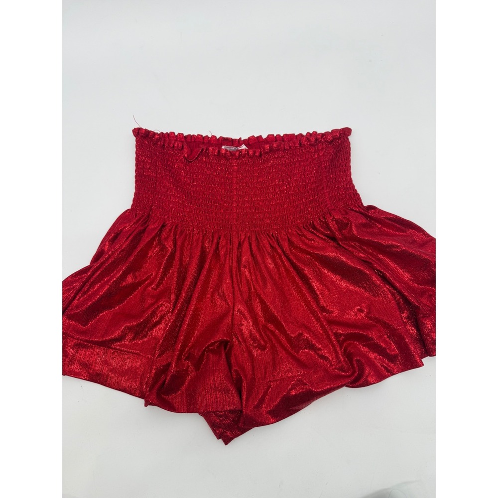 Queen of Sparkles Red Metallic Smocked High Waist Shorts Small Festival Party